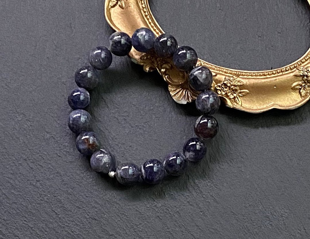 招财招人缘守护10~11mm-入门版血滴堇青石925纯银手链 - 手链/手环 - 水晶 