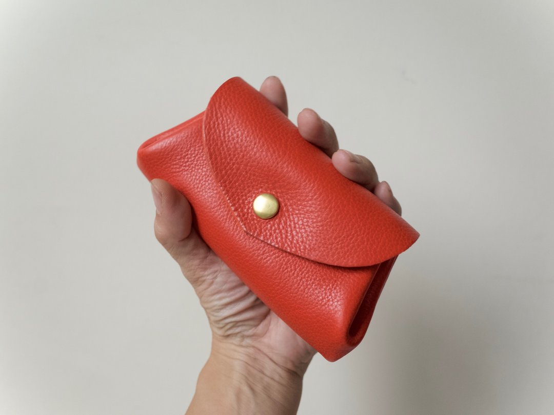 Leather Wallet Italian Natural Tanned Leather Mini Pouch Fave Orange - 零钱包 - 真皮 橘色