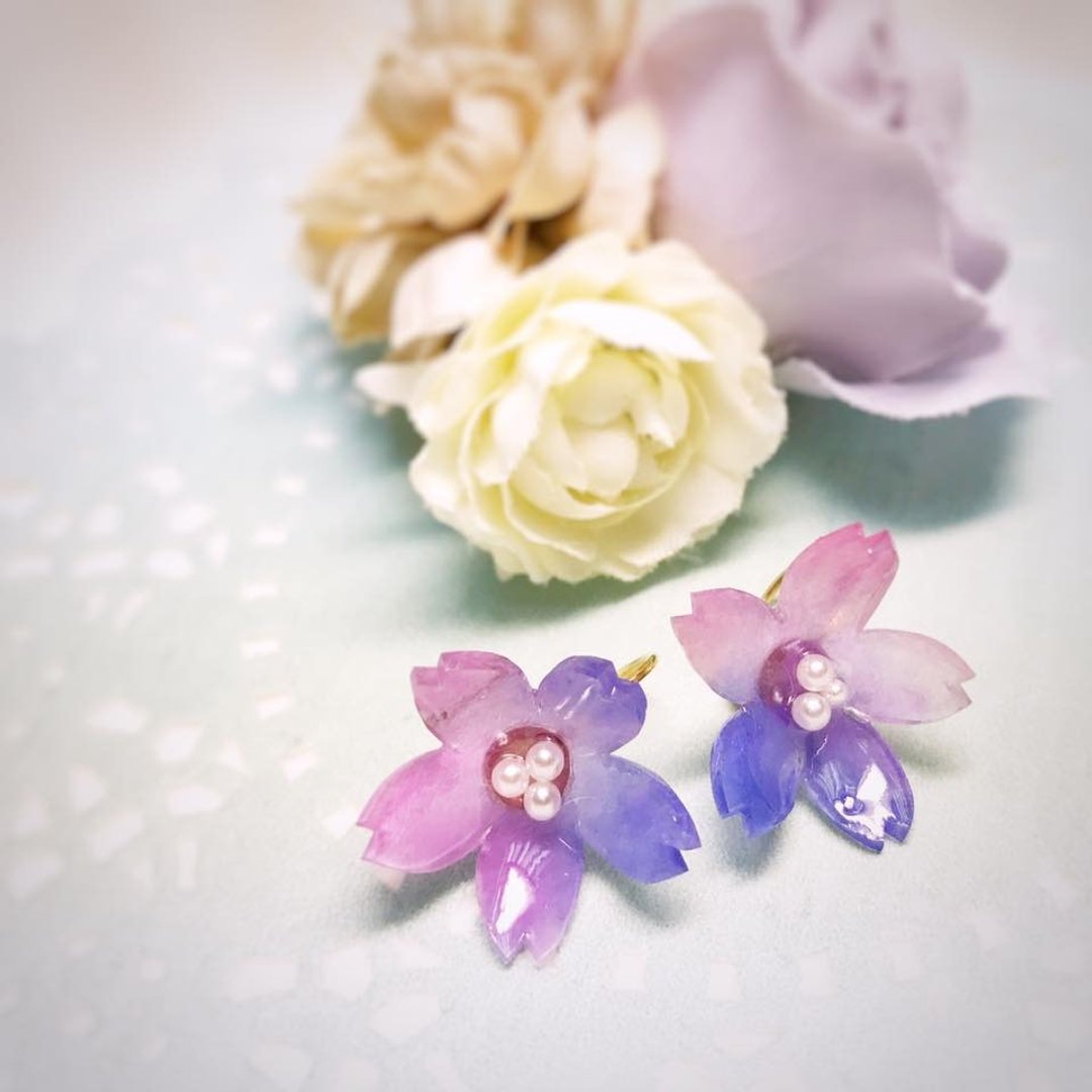 【樱花系列】 四月の桜 耳针 耳夹 - 耳环/耳夹 - 其他材质 