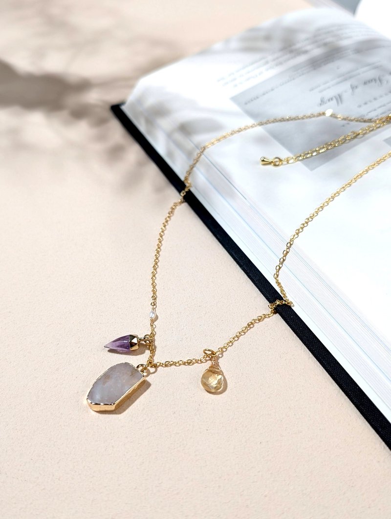 月光石 黄水晶 紫水晶 人气项链 / JIEGEM 姊的珠宝 - 项链 - 半宝石 多色