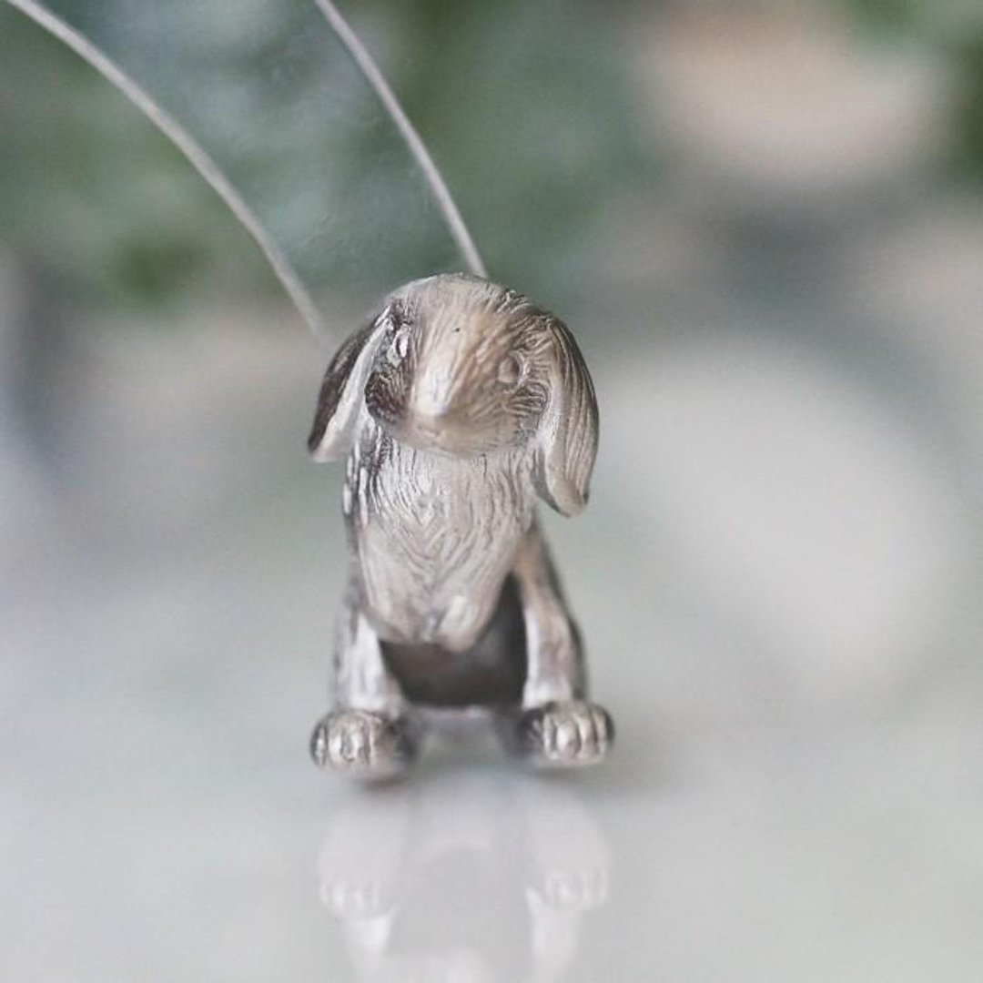 Rabbit Earrings Lop Ear One Ear Matte Silver - 耳环/耳夹 - 其他金属 