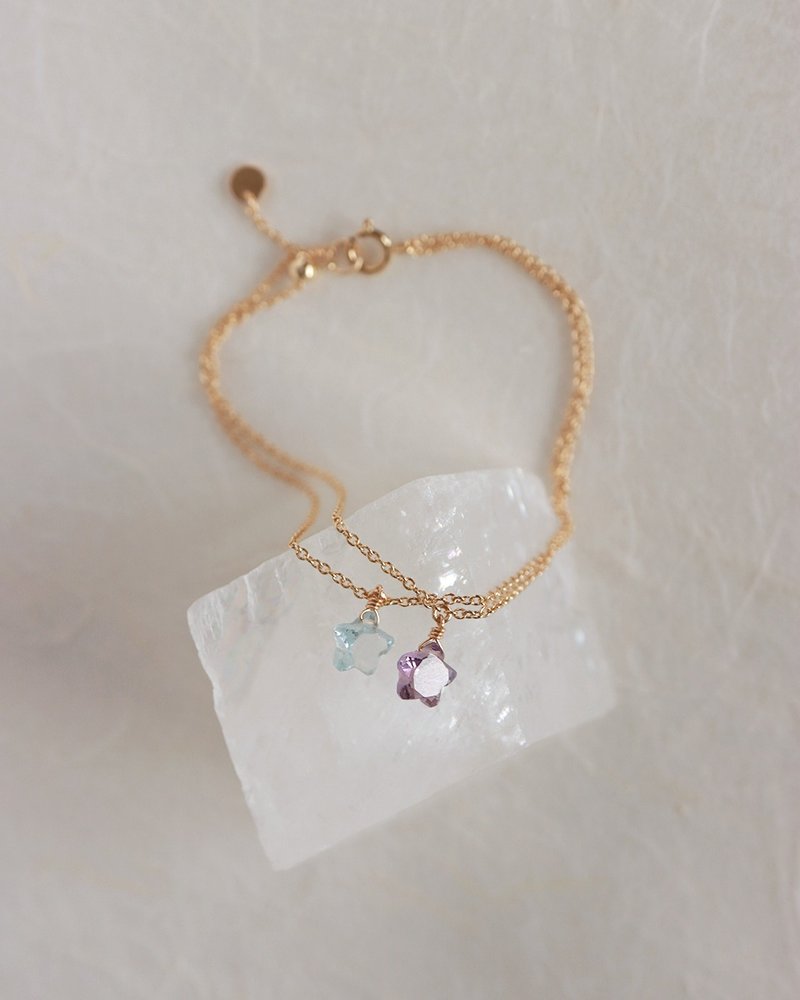 14KGF 黄水晶/紫水晶/托帕石 天然石手链 Star in Start II 交织 - 手链/手环 - 宝石 多色