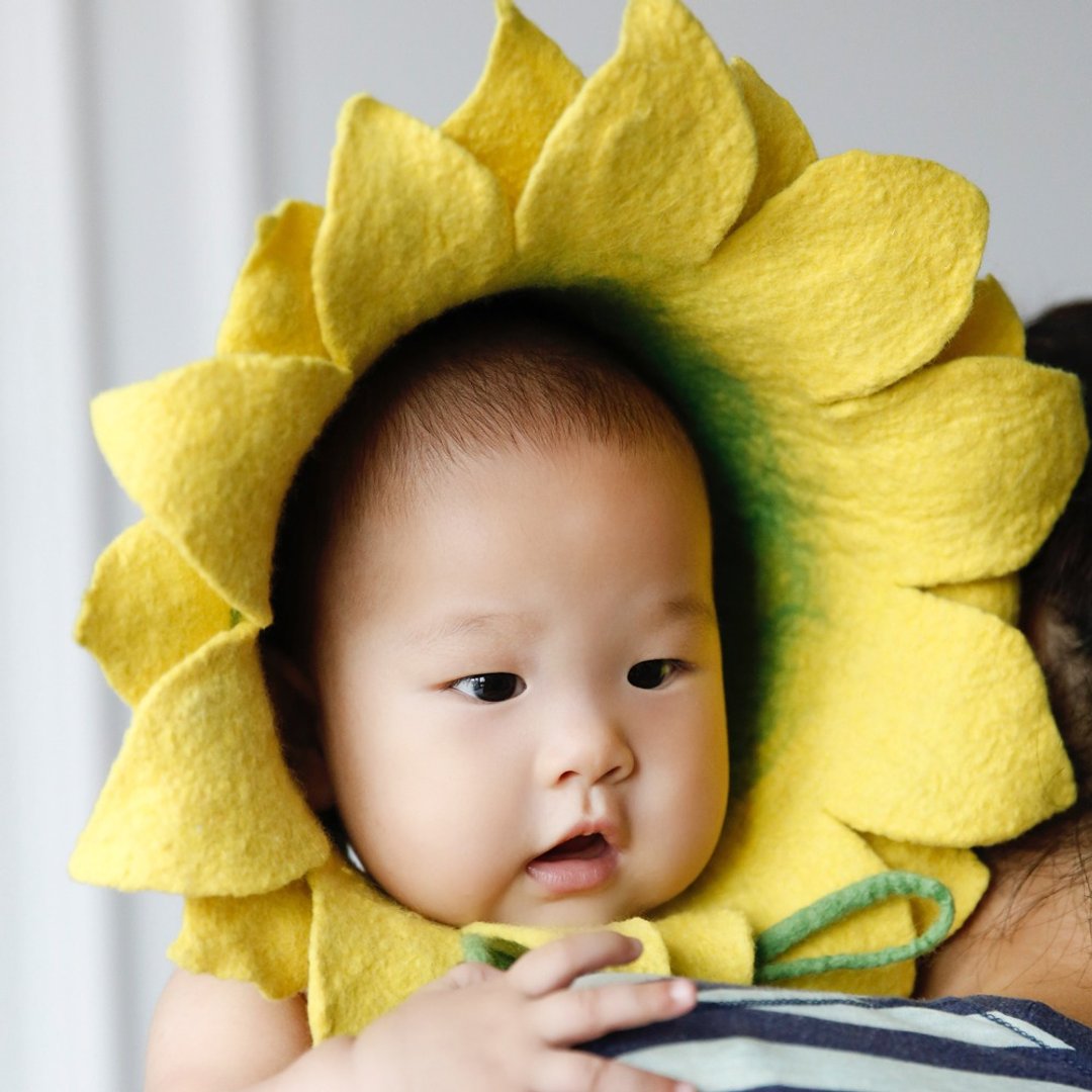 轲人手工羊毛毡向日葵帽子太阳花头围可调节宝宝拍照儿童摄影道具 - 婴儿帽/发带 - 羊毛 