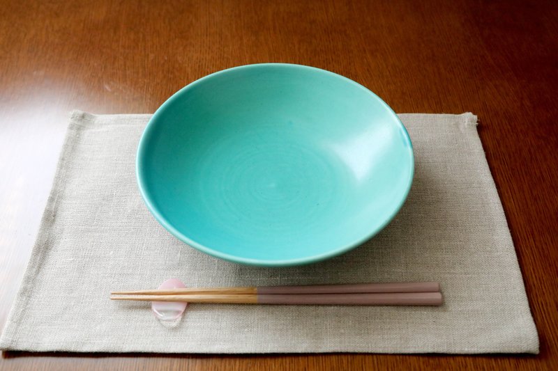 Turkish blue matte glaze deep plate - 盘子/餐盘/盘架 - 陶 蓝色