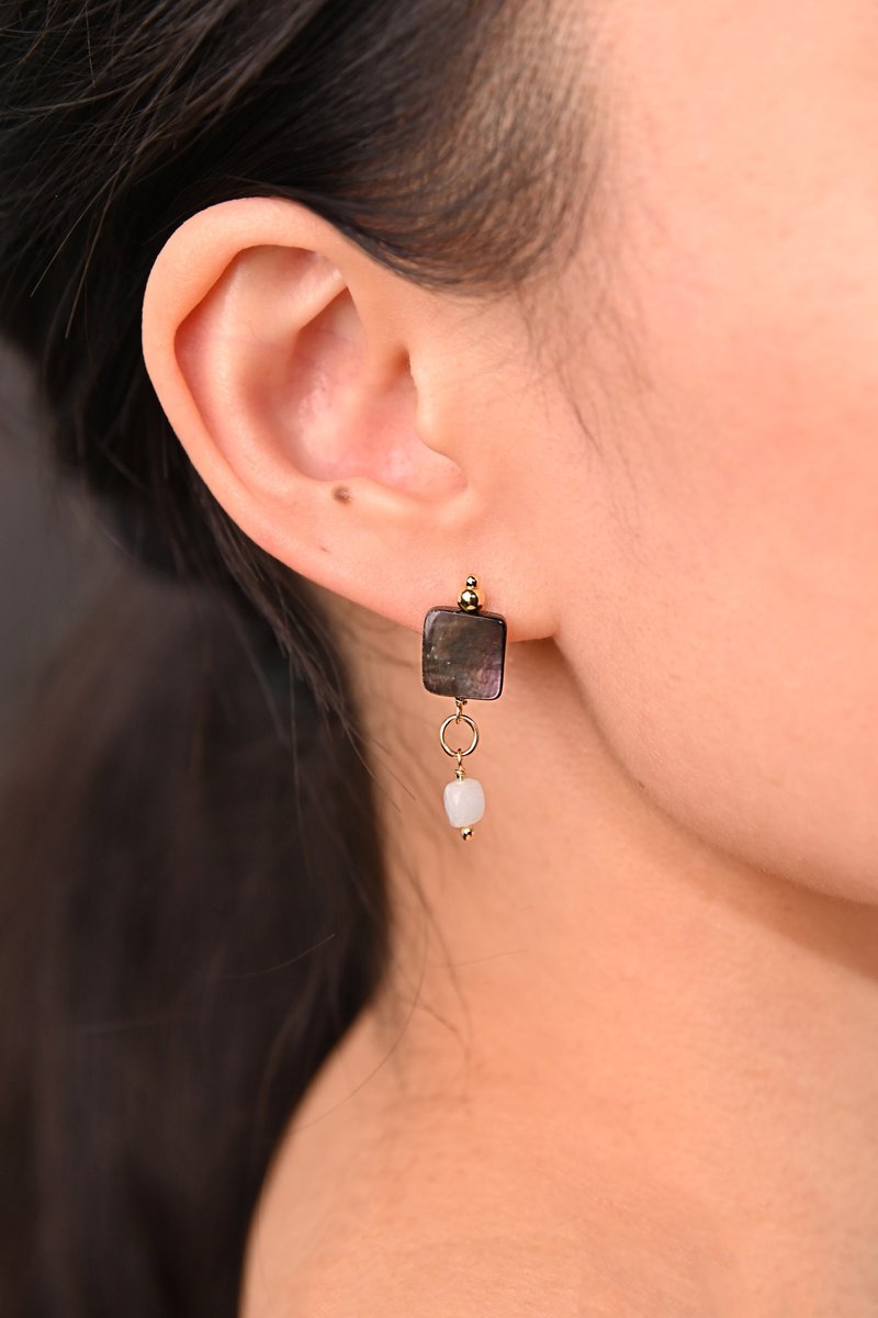 晚霞耳环 / 贝壳 海蓝宝 / JIEGEM   姊的珠宝 - 耳环/耳夹 - 宝石 咖啡色