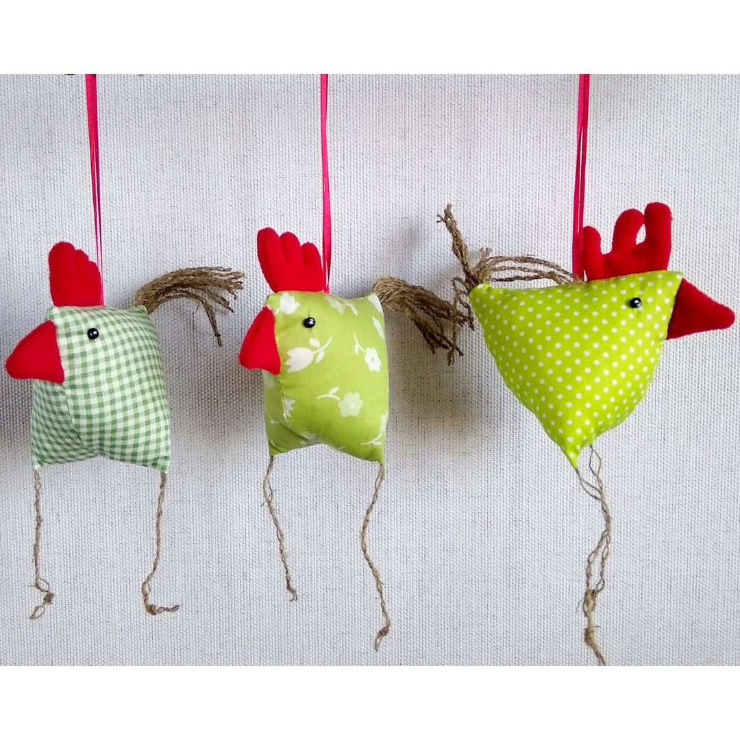 Handmade chickens, Farm garland, Chicken bird toys, Homemade ornament - 墙贴/壁贴 - 棉 绿色