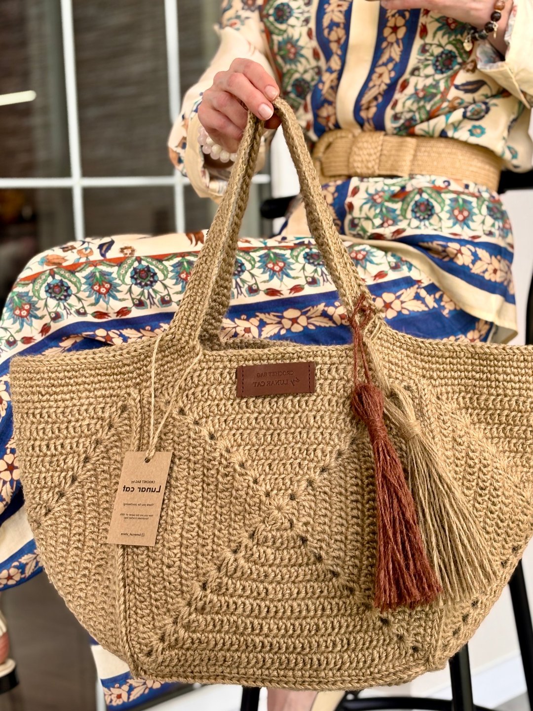 Granny Five Tote Jute Edt, 钩针麻绳包，麻绳海滩包 - 手提包/手提袋 - 环保材料 咖啡色