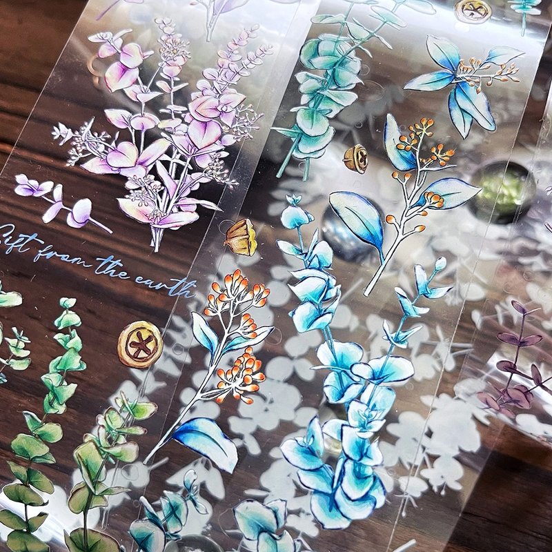 秘密花园・尤加利/和纸/亮面/彩虹晶透PET胶带 - 纸胶带 - 纸 