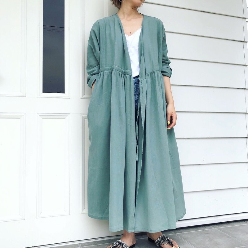 Crossover Coat - 洋装/连衣裙 - 棉．麻 绿色