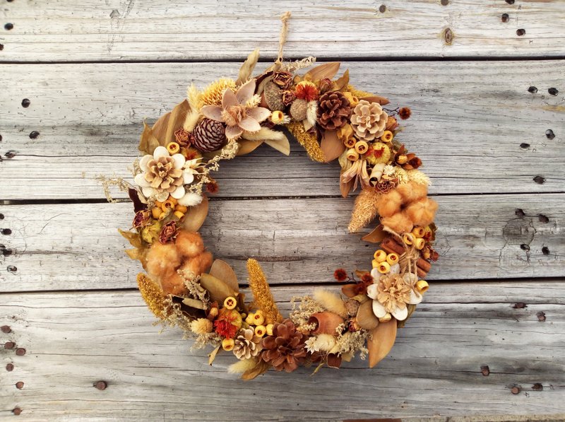秋天的风||干燥花花圈 干燥花 花圈 礼物 手作 - 干燥花/捧花 - 植物．花 咖啡色