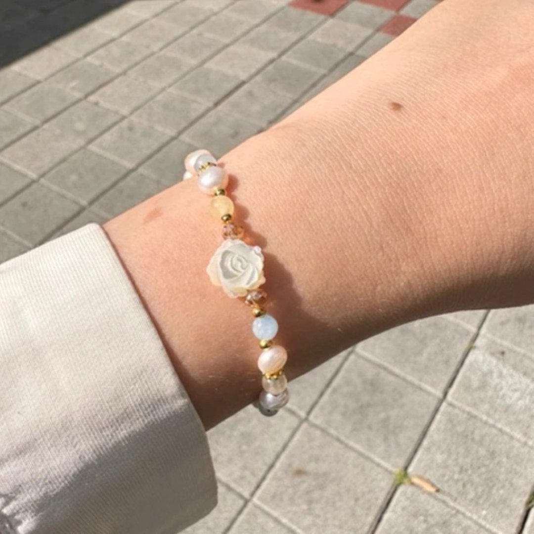 珍珠手链 淡水珍珠手链 天然石手串 饰品 摩根石手链 恋爱手链 - 手链/手环 - 半宝石 白色
