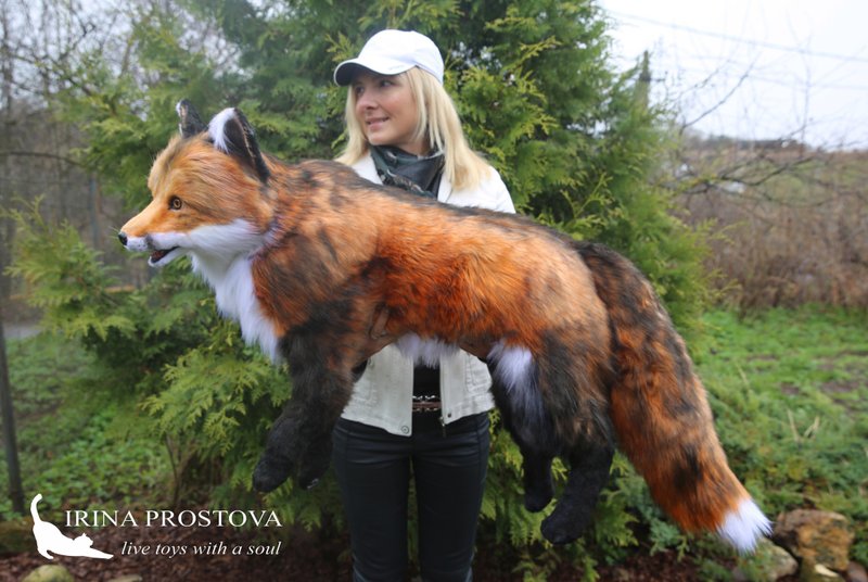 Fox realistic plush animals. Ooak toy. Red fox stuffed toy. Poseable art doll - 玩偶/公仔 - 其他材质 橘色