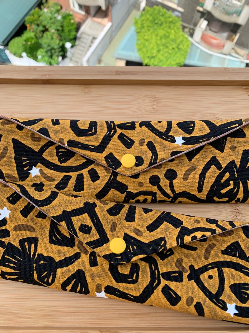 文青风环保筷袋 ~马雅文明 斑驳橘黄 收纳包.环保筷袋.手作餐具袋 - 收纳用品 - 棉．麻 橘色