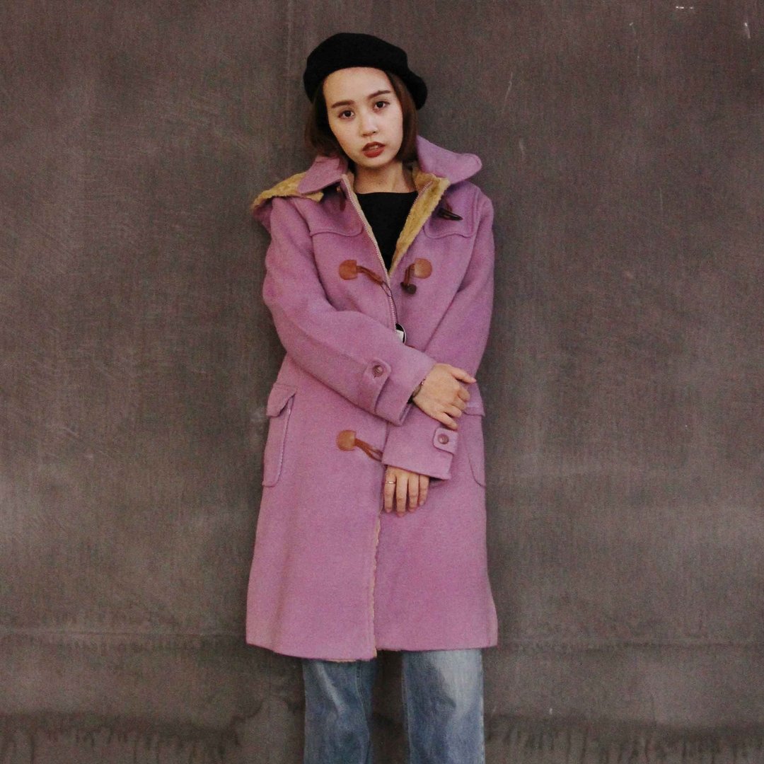 Tsubasa.Y 古着屋 粉紫双面绒牛角扣大衣003, Duffle Coat - 女装休闲/机能外套 - 羊毛 