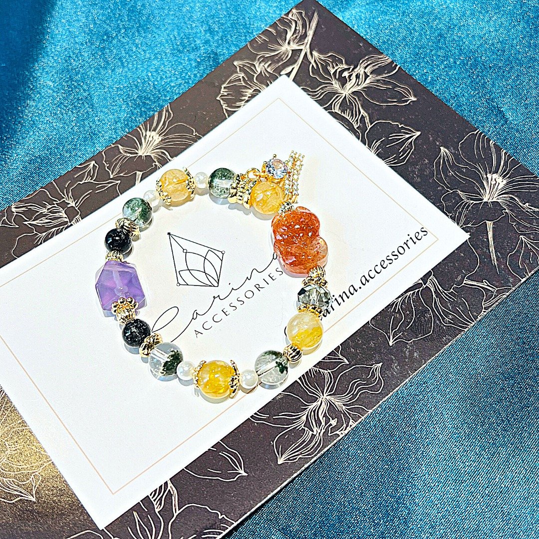 开运能量水晶手链 饰品 星座 狐仙 金太阳 萤石 桃花 招财 定制 - 手链/手环 - 水晶 红色