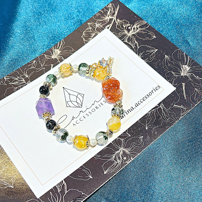 开运能量水晶手链 饰品 星座 狐仙 金太阳 萤石 桃花 招财 定制 - 手链/手环 - 水晶 红色