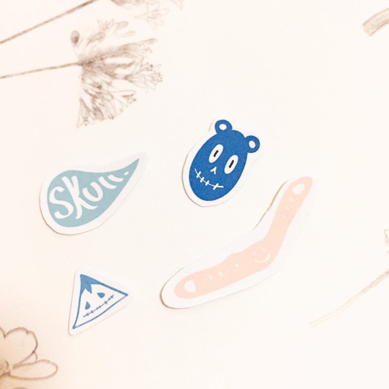 万圣节礼物礼品微笑的雪山骷髅和小熊骷髅 - 贴纸 - 纸 蓝色