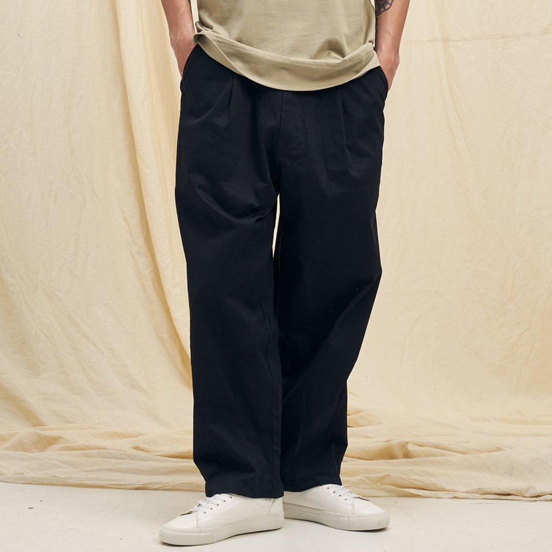 中性宽版长裤 Ballon Pants/Unisex/简约/素色/情侣服/宽松 - 男士长裤 - 棉 黑色