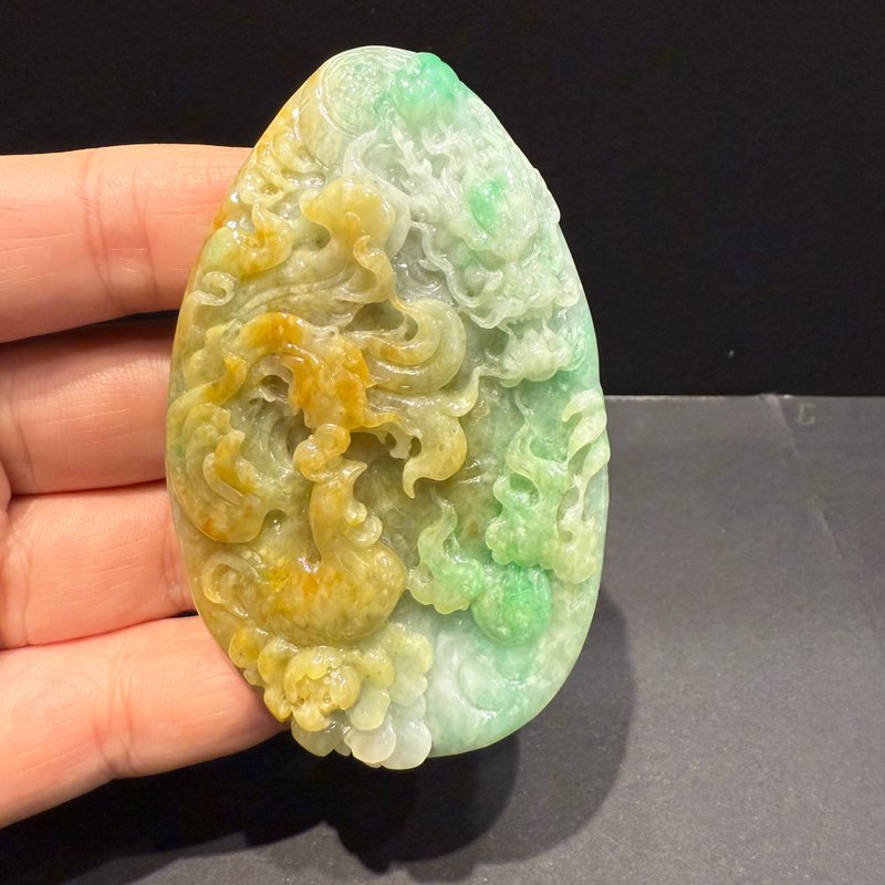 瀚玉珠宝 天然三彩翡翠 龙凤呈祥 翡翠玉牌 - 其他 - 玉石 