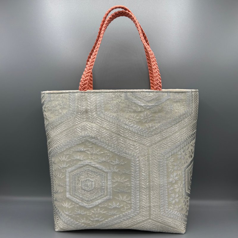 和服带 obijime 手工手提袋重制 白色橙 - 手提包/手提袋 - 丝．绢 银色