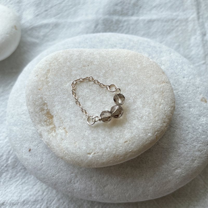 茶晶 纯银戒指/天然石 - 戒指 - 纯银 咖啡色