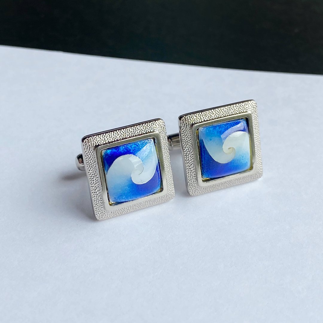 Vortex [Turquoise Turquoise] Cloisonne Cufflinks Cufflinks Pure Silver Wired Cloisonne - 袖扣 - 其他材质 蓝色