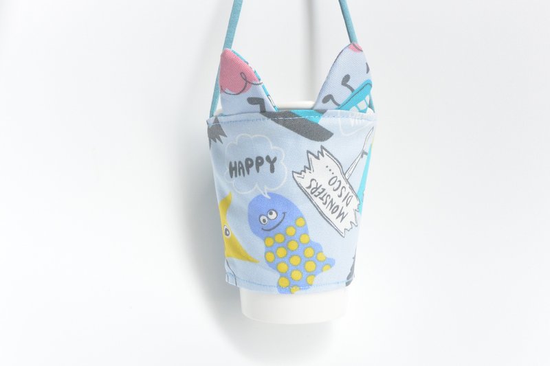 兔耳朵环保杯套- 精灵 - 随行杯提袋/水壶袋 - 棉．麻 蓝色