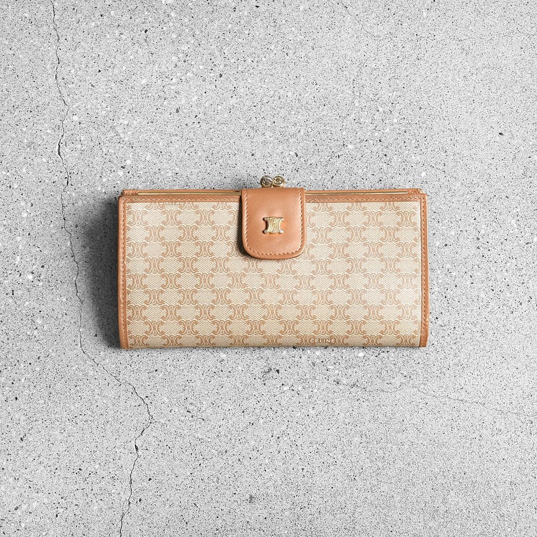 Celine 古董口金长夹 / Vintage 古着 - 皮夹/钱包 - 真皮 咖啡色