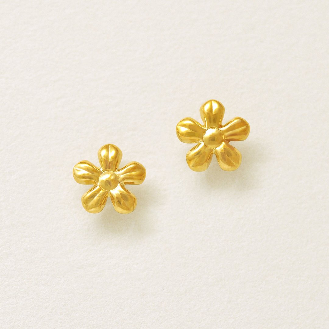 【Second Earrings】 18K 黄金花朵耳环 - 耳环/耳夹 - 贵金属 