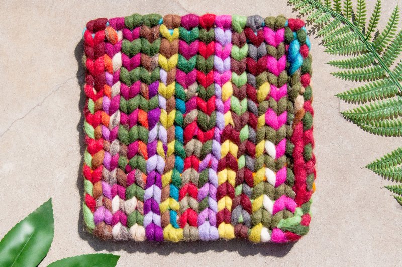 民族风森林系羊毛毡锅垫彩虹餐垫 隔热垫-彩虹天空马卡龙条纹编织 - 餐垫/桌巾 - 羊毛 多色