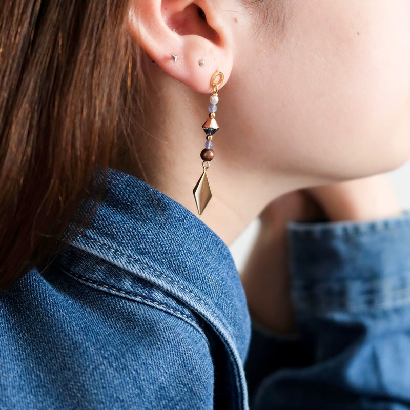 Martina | 古埃及风 立体菱形耳环 装饰艺术风格 Art Deco | 复古 - 耳环/耳夹 - 其他金属 金色