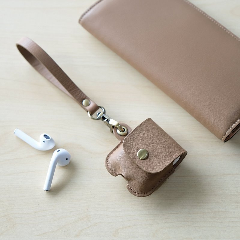 AirPods 1/2 Leather Case - Light Brown - 耳机 - 真皮 卡其色