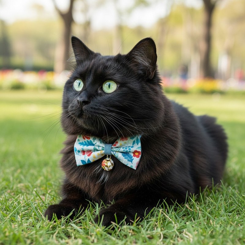 花卉款 二色 蝴蝶结宠物装饰项圈 猫咪 小型犬 迷你犬 - 项圈/牵绳 - 棉．麻 蓝色