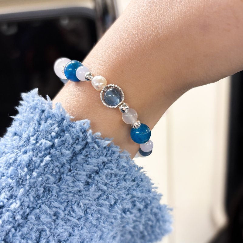 -水星幻影-蓝色系水晶手链/蓝纹玛瑙 蓝磷灰石 魔鬼海蓝宝 蓝玉髓 - 手链/手环 - 水晶 蓝色