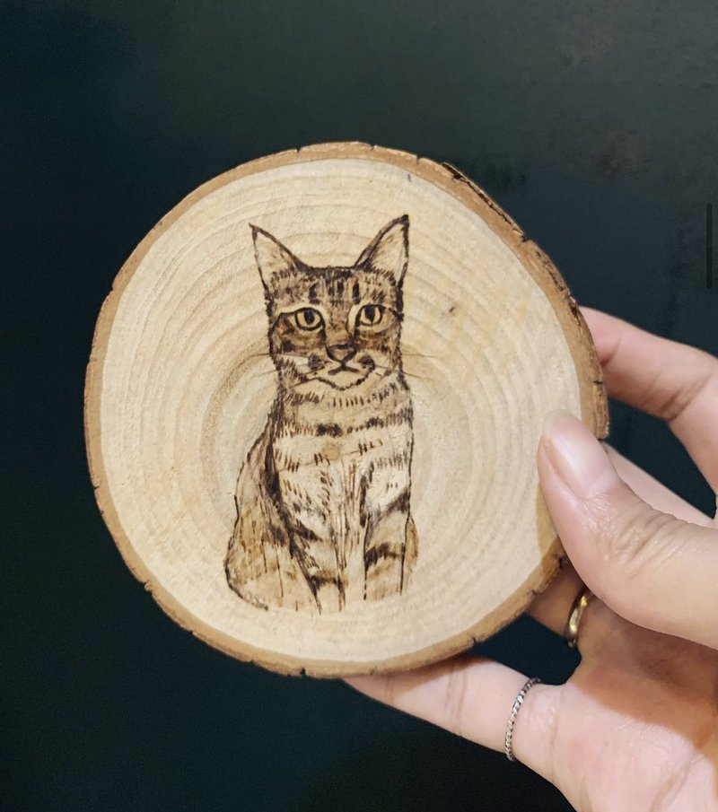 原木烧/宠物像烧刻樟木杯垫/定制化订做/礼物 - 订制画像 - 木头 
