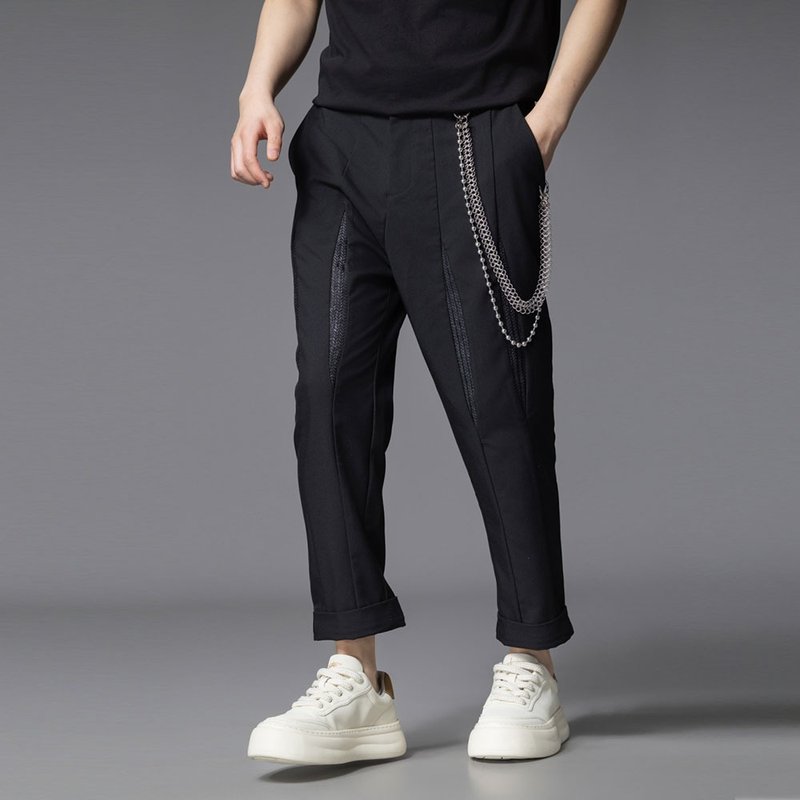 男士拼接设计感九分裤 夏季直筒裤休闲裤 - 男士长裤 - 聚酯纤维 
