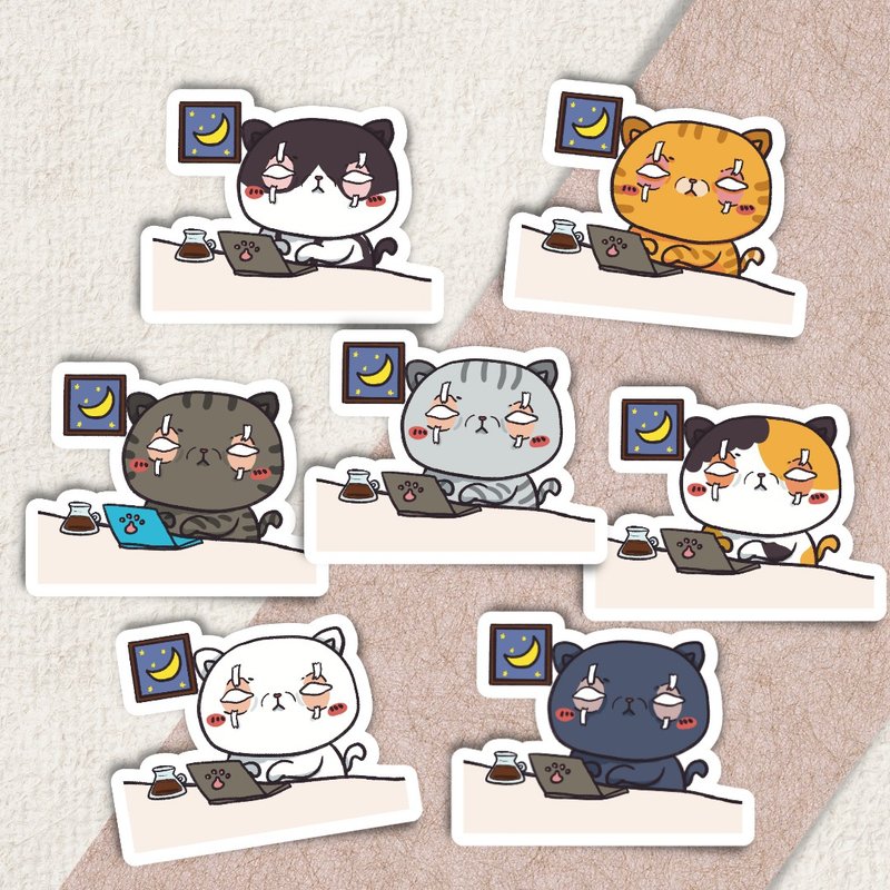 猫咪贴纸 / 咖啡续命 / pvc / 5cm - 贴纸 - 其他材质 多色