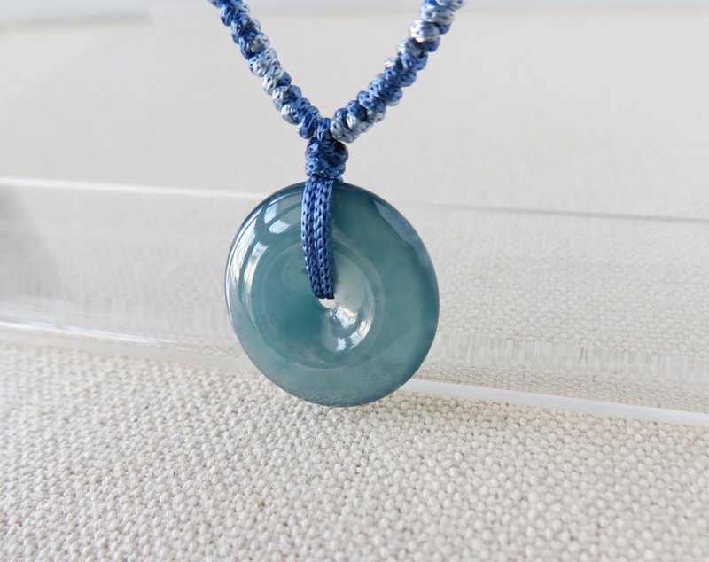 本命年【岁岁平安】冰蓝水雪花棉平安扣翡翠丝光编织项链SA57招财 - 锁骨链 - 宝石 多色