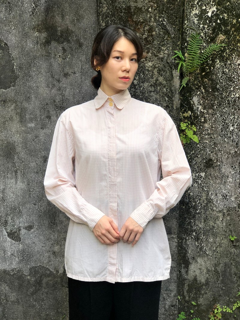 隐藏秘密的长版格子衫 - 女装衬衫 - 其他材质 白色