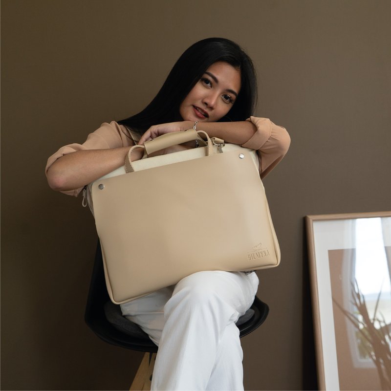 Handmade Faux Leather Laptop Bag 15inch with shoulder strap(Free name engraving) - 电脑包 - 人造皮革 多色