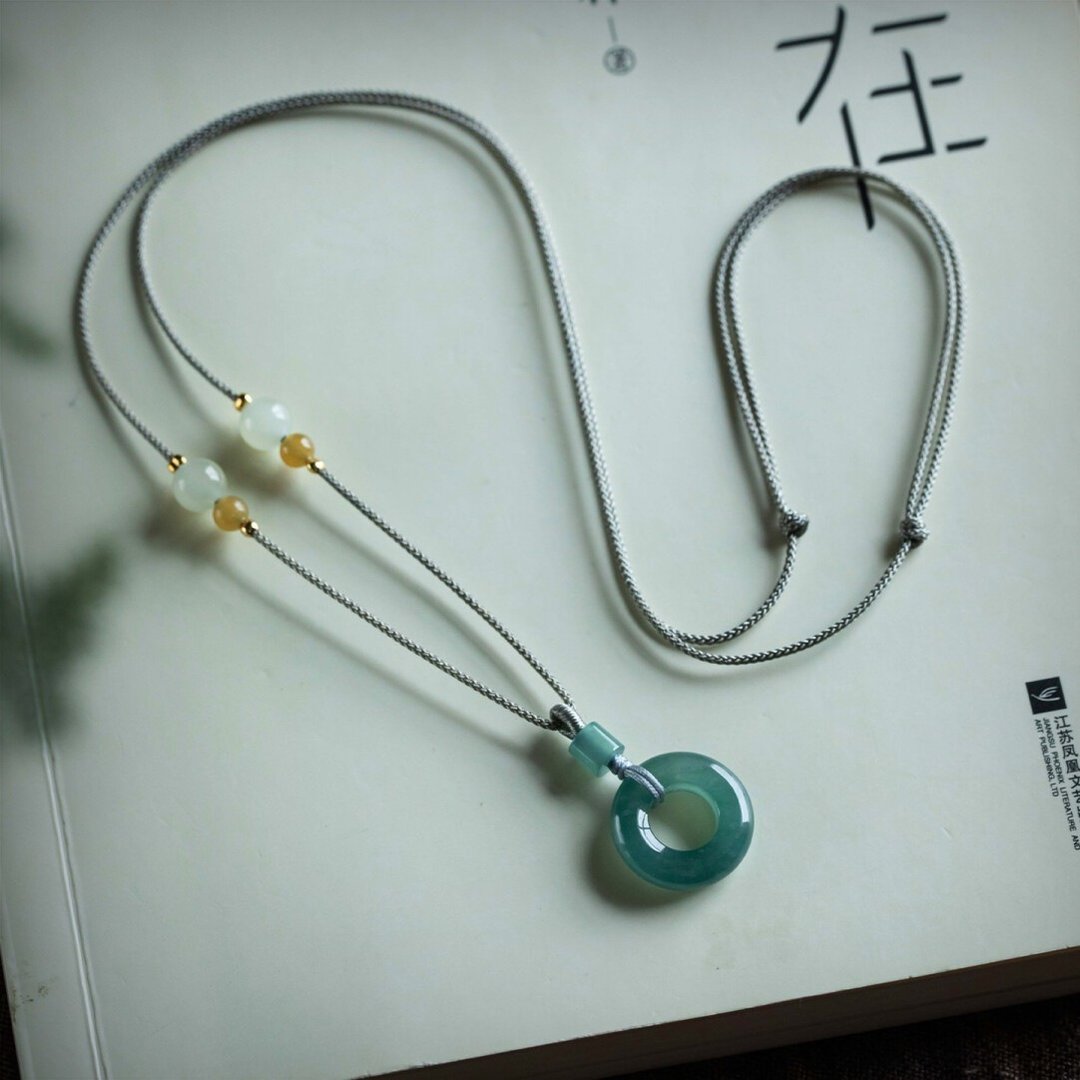 天然翡翠平安扣A货项链吊坠玉石玉佩护身符男女情侣 - 项链 - 玉石 绿色