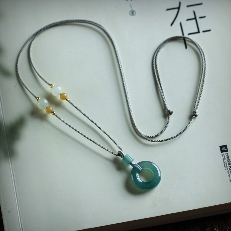 天然翡翠平安扣A货项链吊坠玉石玉佩护身符男女情侣 - 项链 - 玉石 绿色
