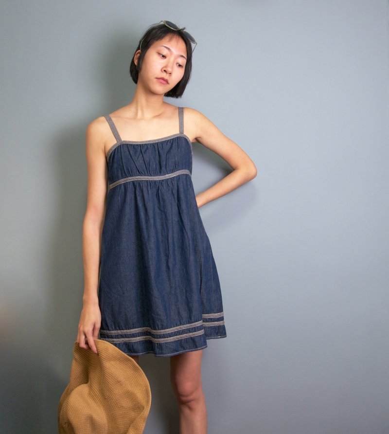 FOAK古着 平口吊带牛仔洋装 - 洋装/连衣裙 - 棉．麻 