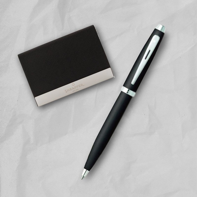 【SHEAFFER】100 系列雾黑银夹原子笔 + 商务名片盒 免费刻字 - 圆珠笔/中性笔 - 其他金属 黑色