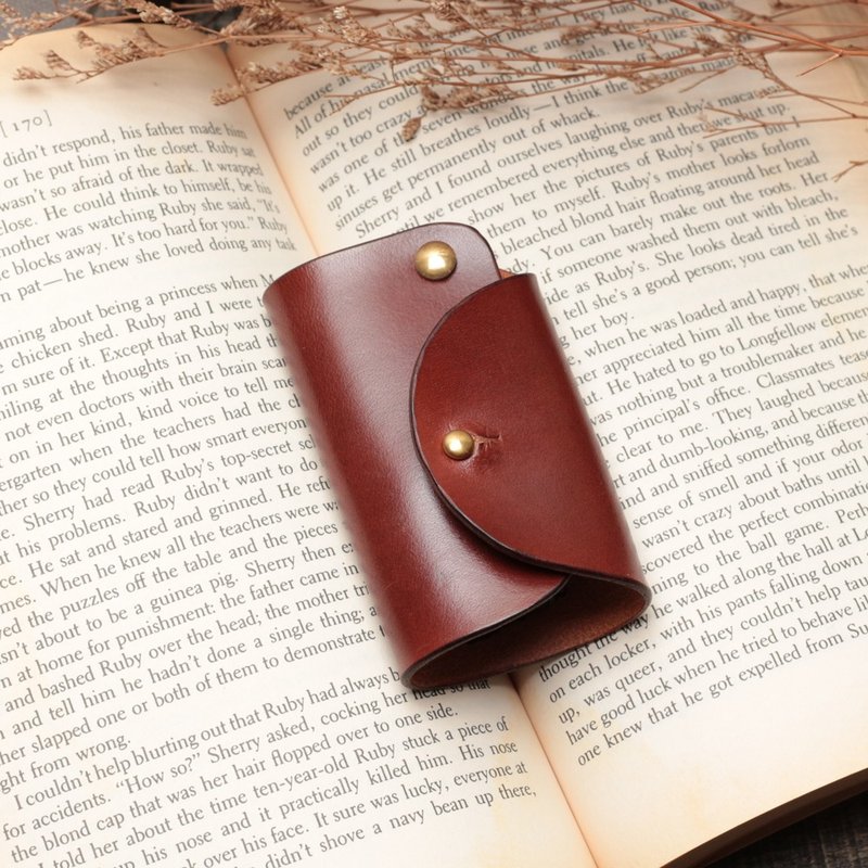 Minimal 汽车钥匙包∣咖啡红手染植鞣牛皮革∣纯铜五金∣多色 - 钥匙链/钥匙包 - 真皮 咖啡色