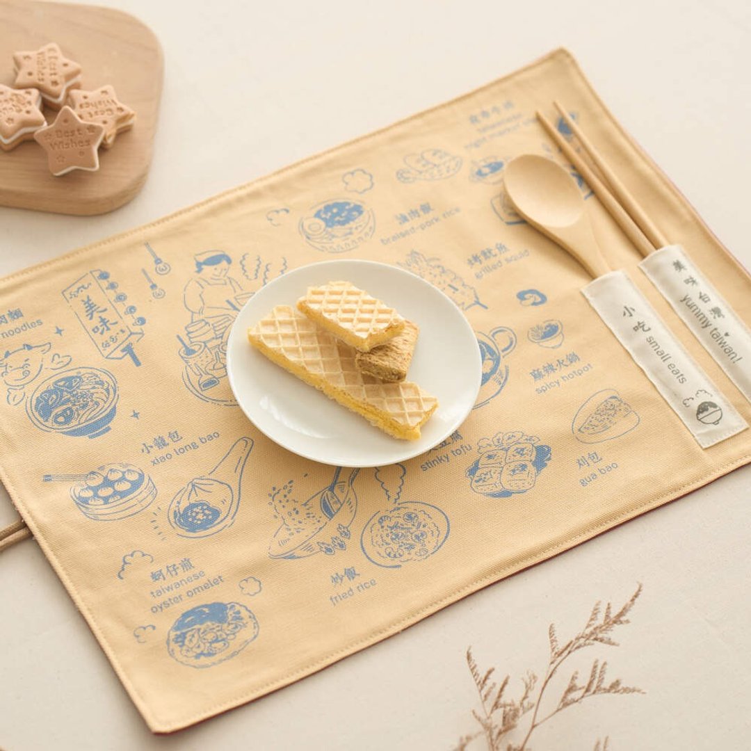 餐垫(含餐具)/小吃/粉肤蓝 - 餐垫/桌巾 - 棉．麻 橘色
