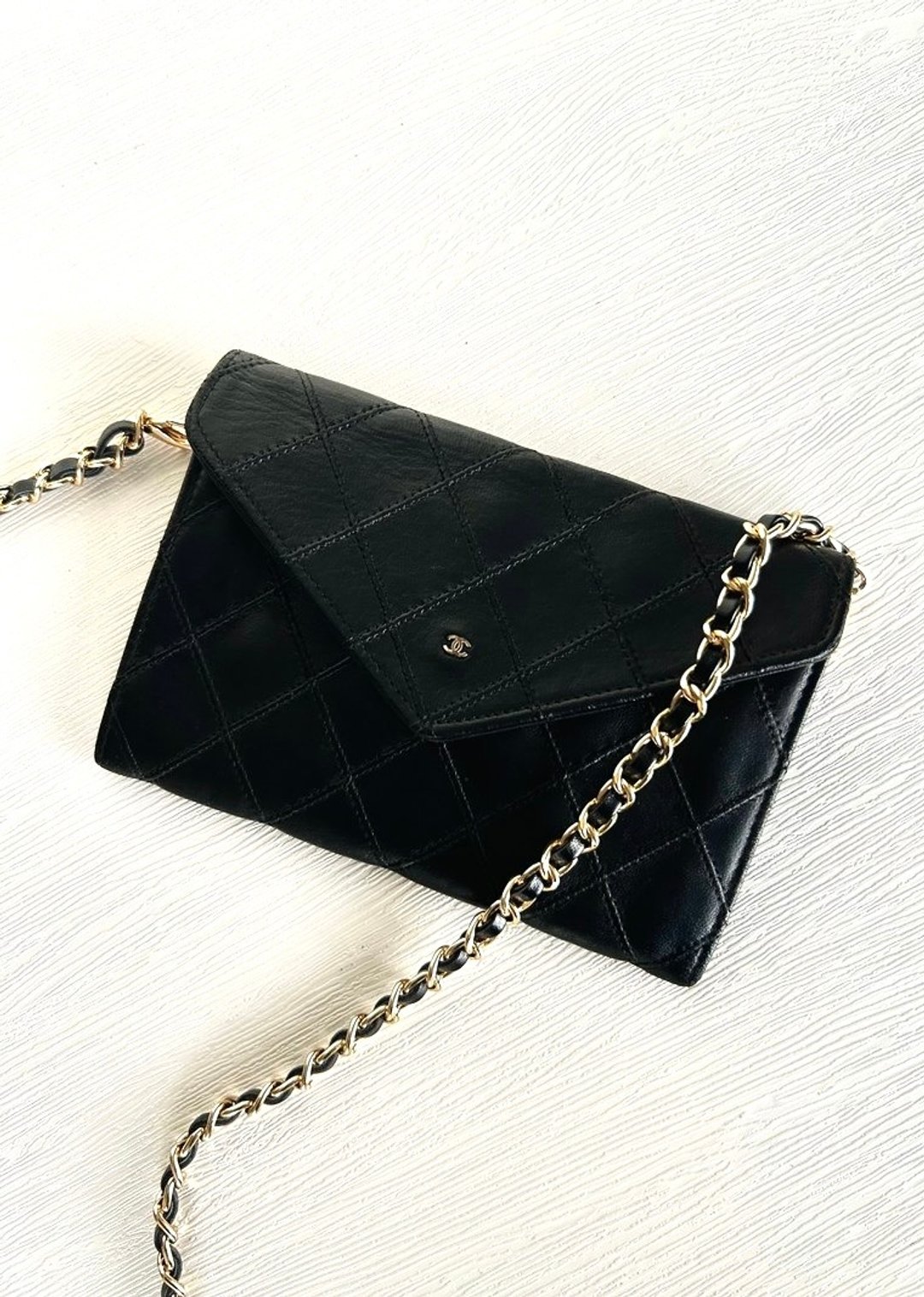 中古包 Chanel 黑色金扣信封小包 斜背包 单肩包 侧背包 二手包 - 侧背包/斜挎包 - 真皮 黑色