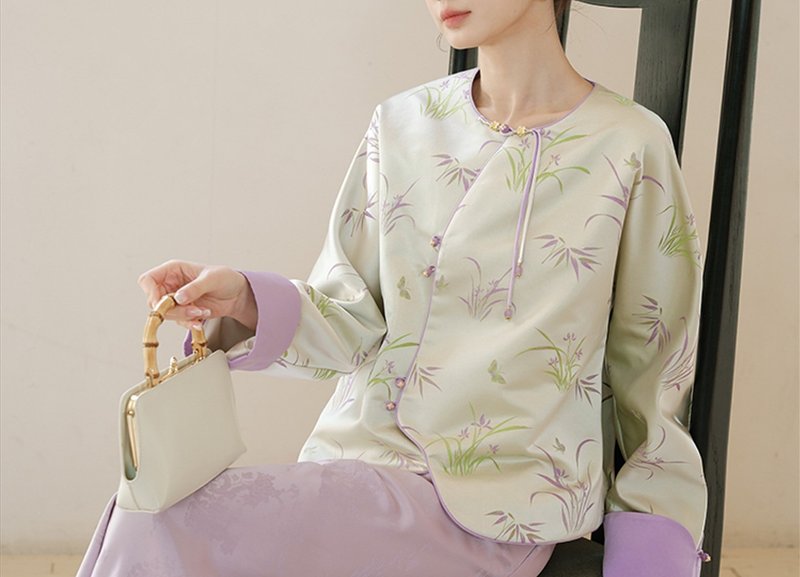 新中式复古中国风 圆领琵琶门襟提花气质 上衣/半裙 - 裙子 - 聚酯纤维 多色