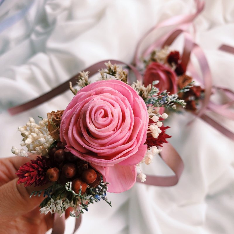 甜甜桃粉感之伴娘干燥手腕花 - 胸花/手腕花 - 植物．花 粉红色