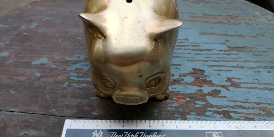 早期收藏工业风_老铜猪扑满_存钱筒福气招财金猪纸镇摆饰(小) - 储蓄罐 - 铜/黄铜 